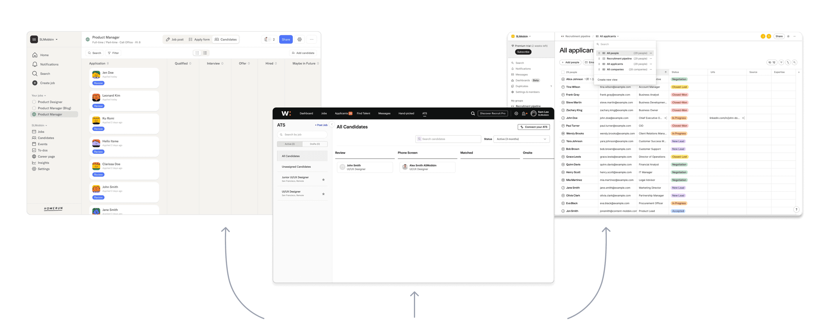 A number of screenshots from competitor platforms