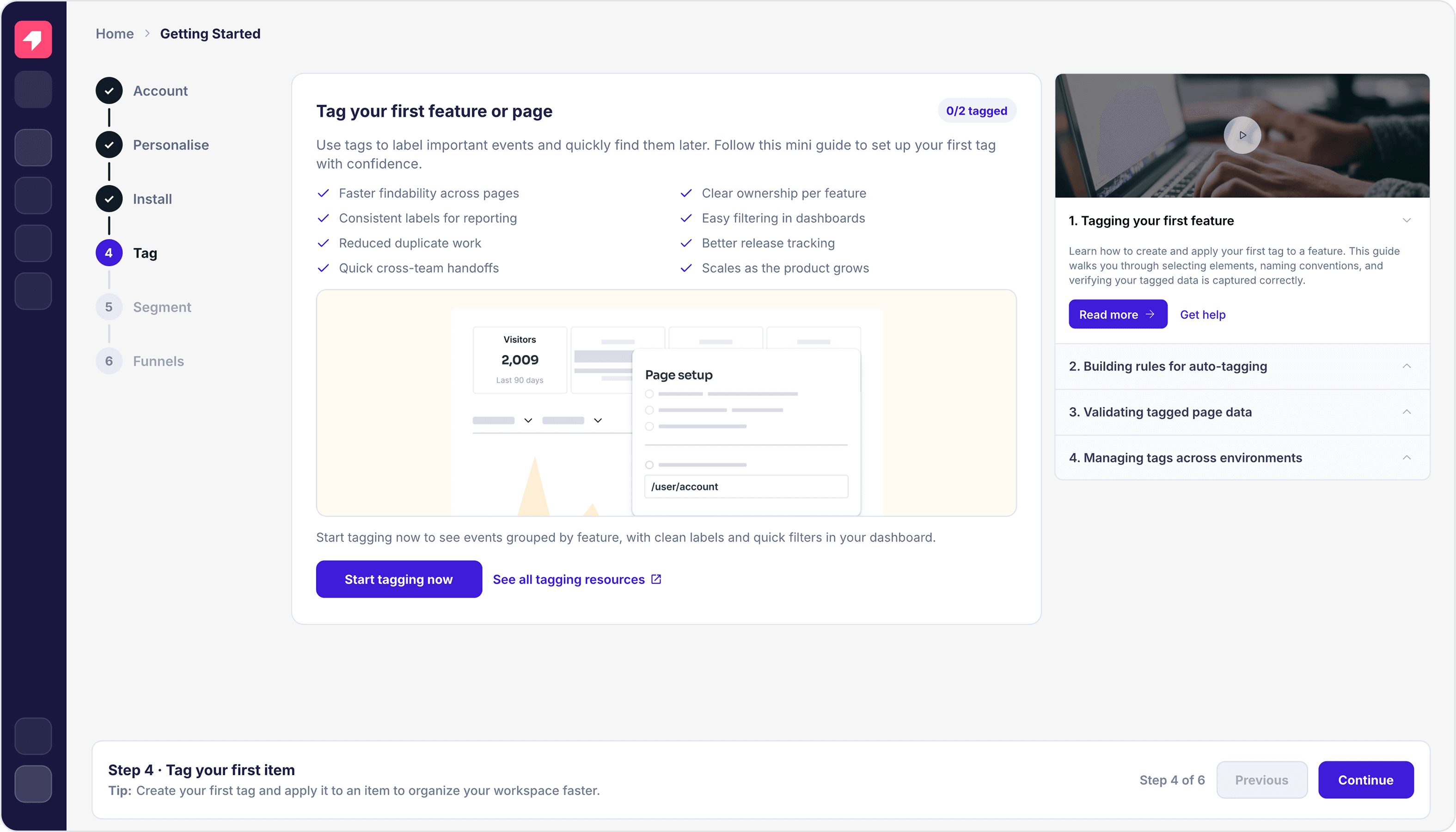 Pendo onboarding screen preview