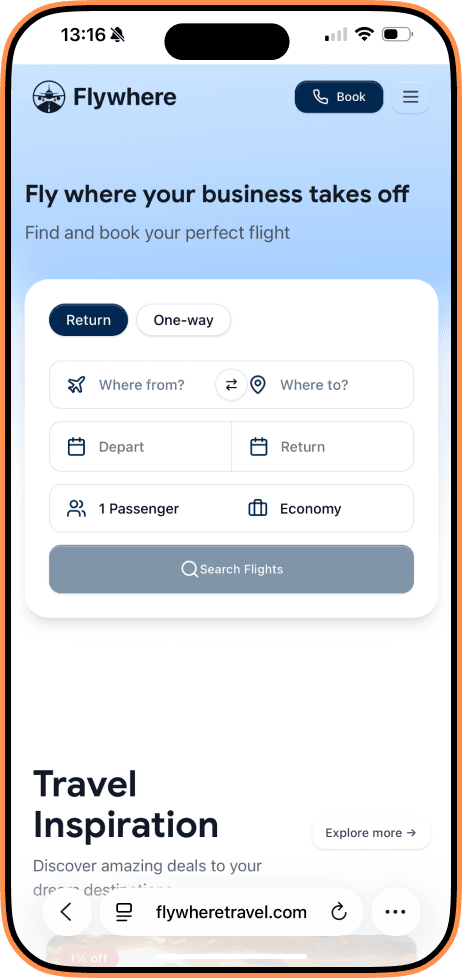 Customer-facing flight search homepage