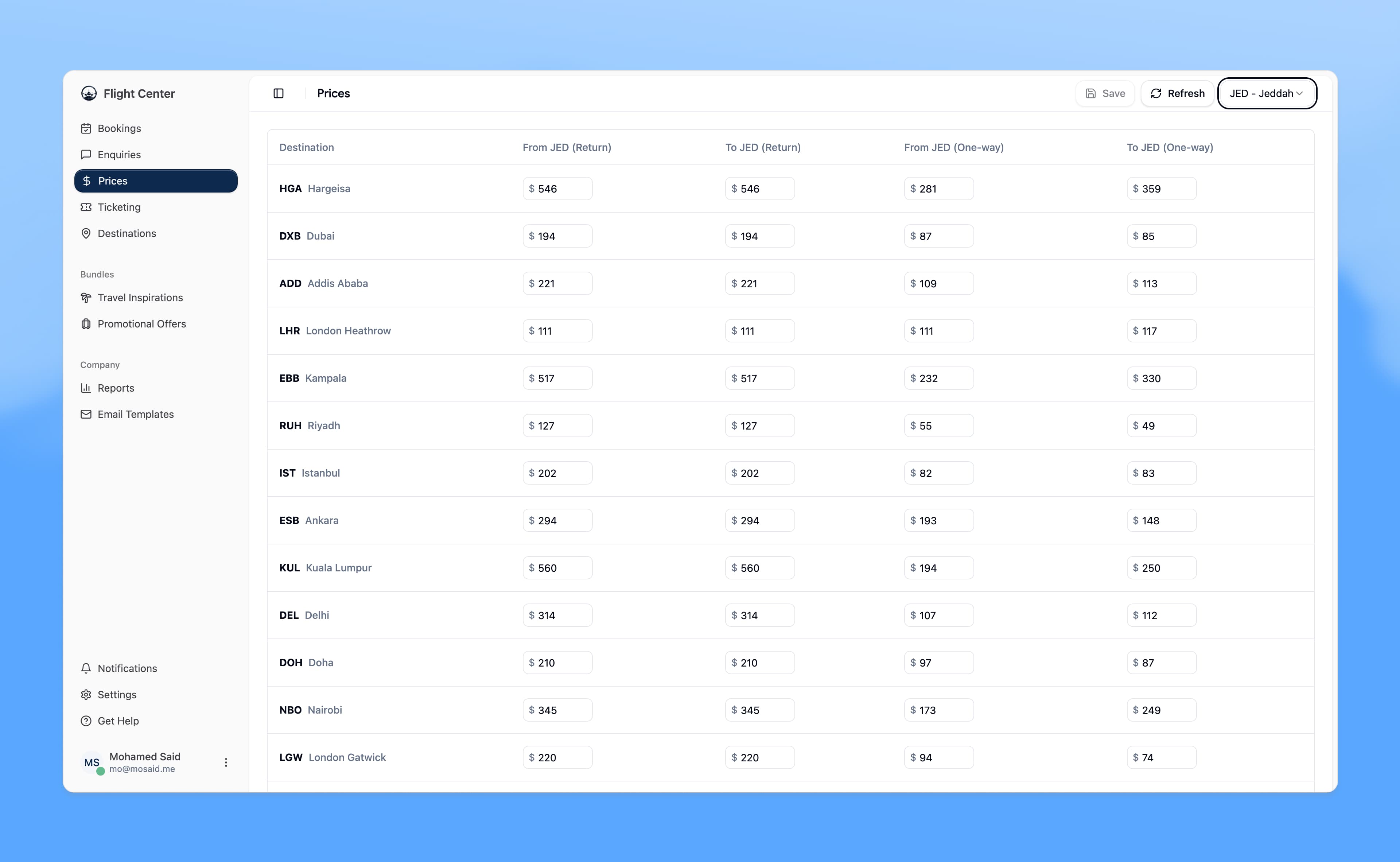 Flywhere Destinations Manager
